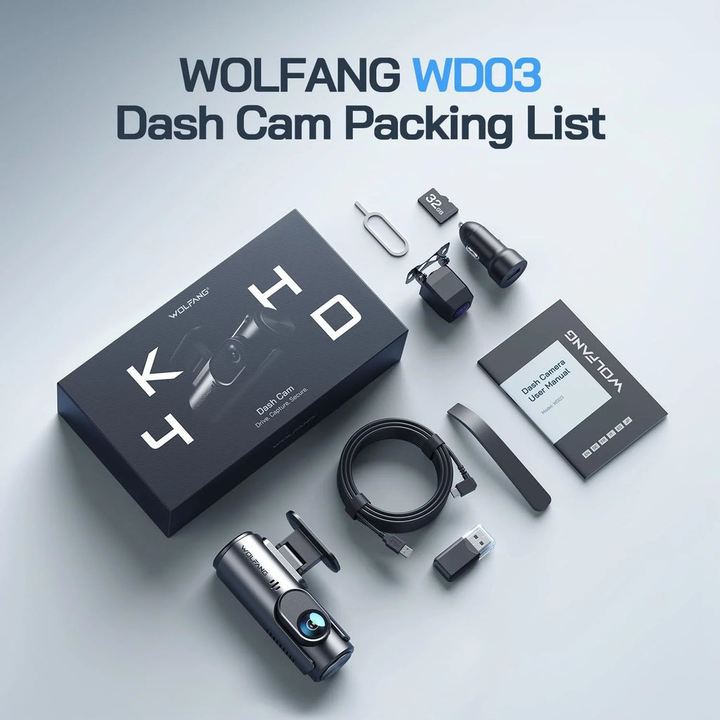 Dash Cam Front and Rear 4K Front 1080P Rear, Dual Dash Camera with 3" IPS Screen, 170° Wide Angle, Night Vision, G-Sensor, Loop Recording, Parking Monitor, Supports 128GB